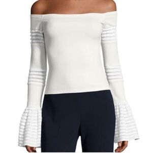 Alexis Blouse Gryffin Off the Shoulder Bell Sleeve Ruffle in Off White sz L